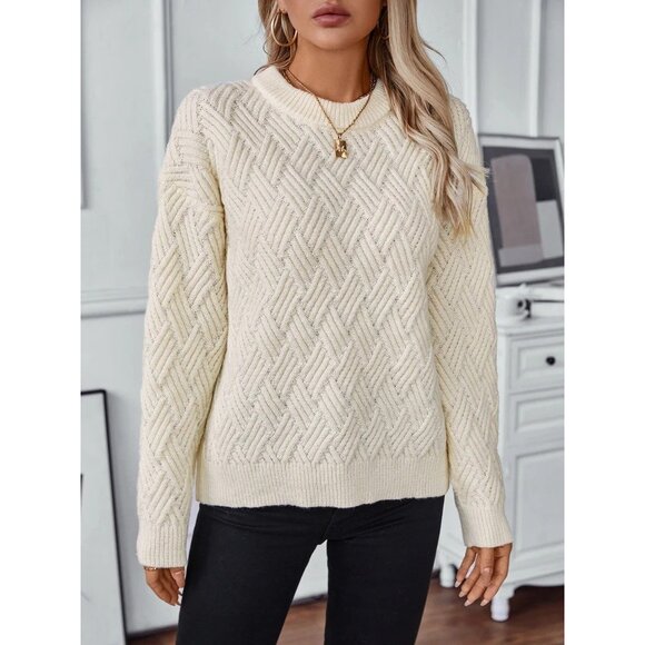 Epretty Cream Textured Knit Pullover Sweater Womens Size Large Long Sleeve NEW - Picture 2 of 9